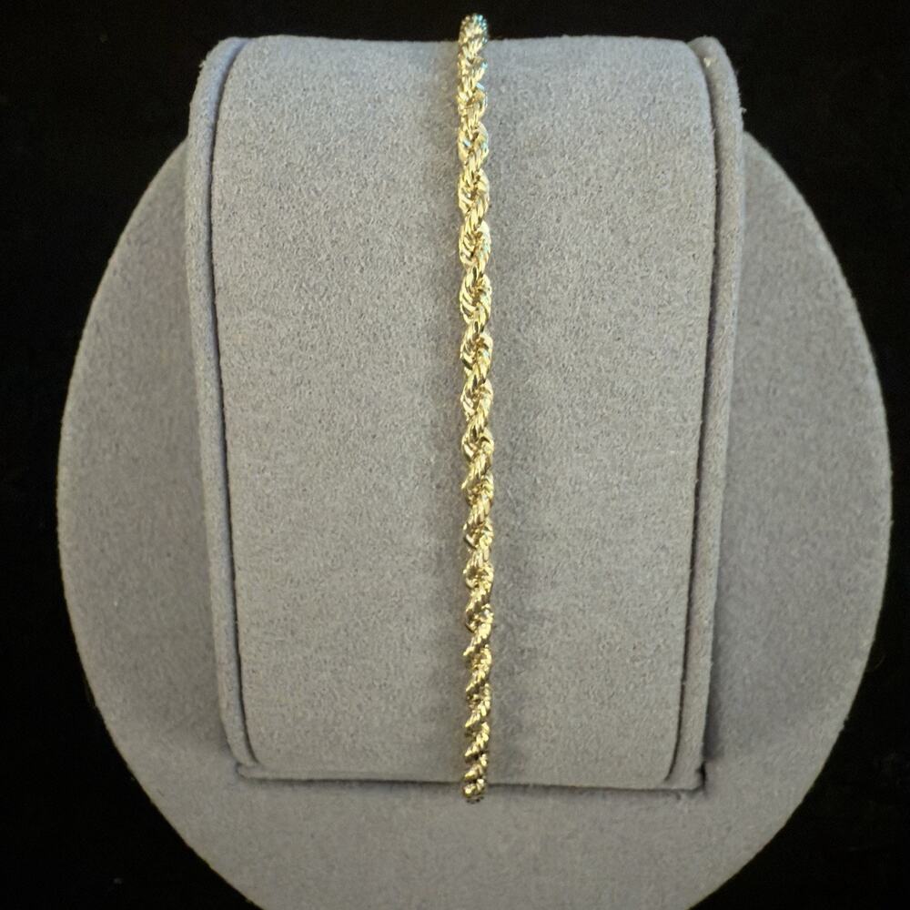 10k Solid Yellow Gold Diamond Cut Rope Bracelet 7in~NEW